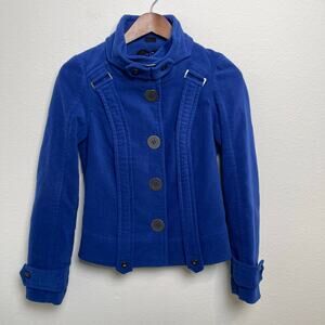 Jack BB Dakota Royal Blue Moto Jacket Womens XS Buckle Collar Structured Jacket